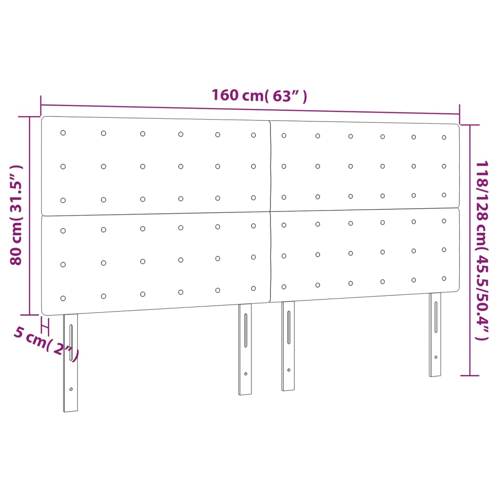 vidaXL LED горна табла за легло, черна, 160x5x118/128 см, кадифе