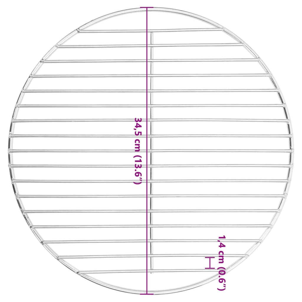 vidaXL Решетка за барбекю, кръгла, Ø34,5 см, неръждаема стомана 304