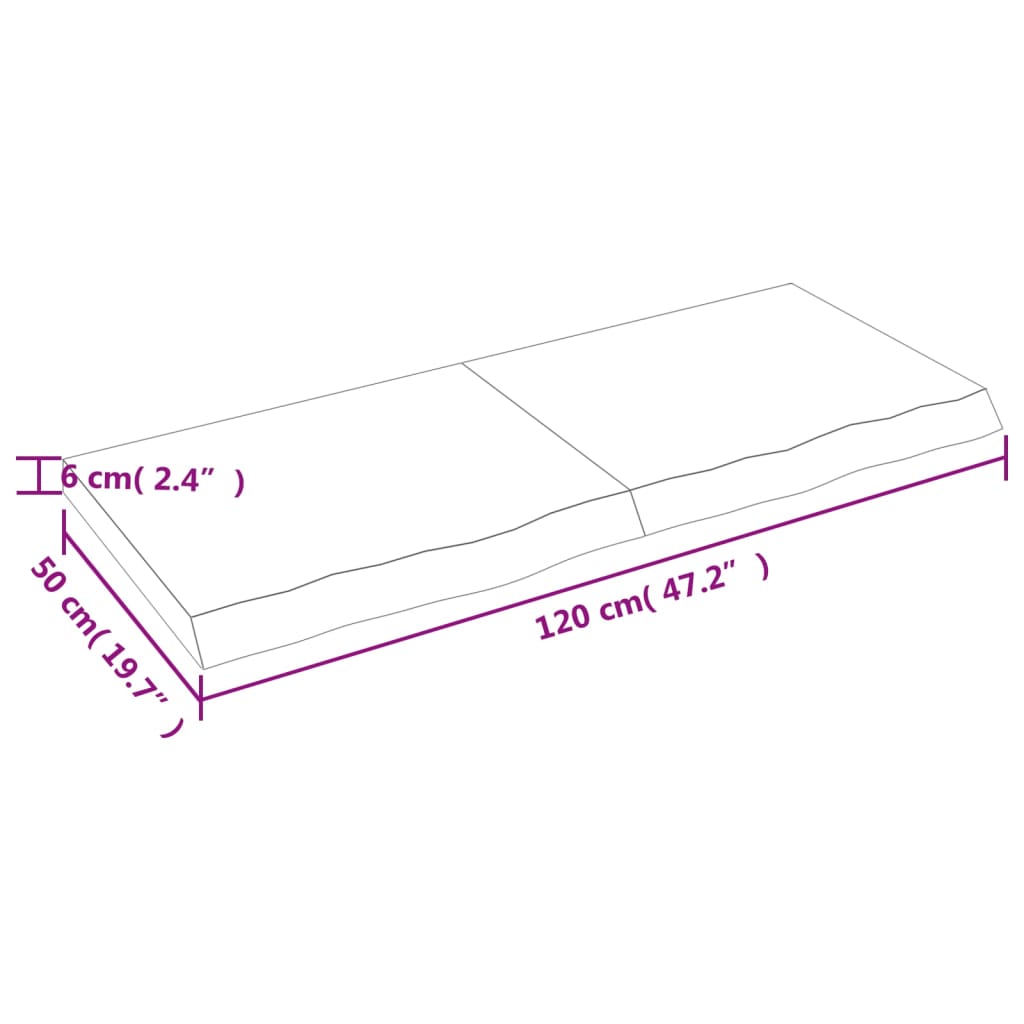 vidaXL Плот за маса, 120x50x(2-6) см, необработен масивен дъб