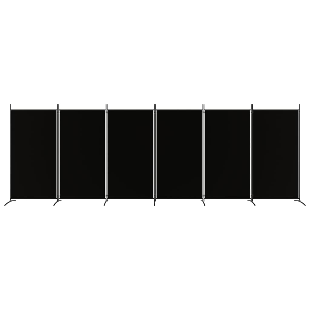 vidaXL Параван за стая, 6 панела, черно, 520x180 cм, текстил