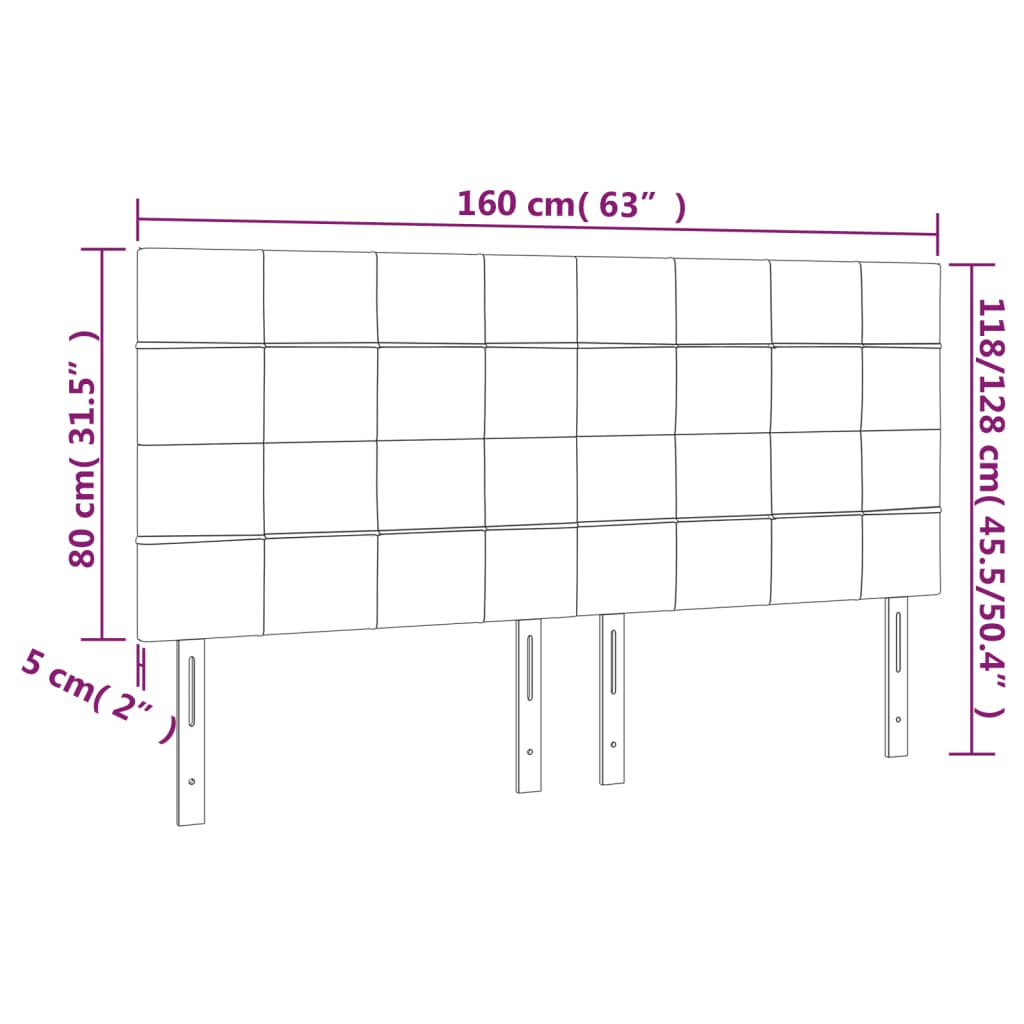 vidaXL LED горна табла за легло, розова, 160x5x118/128 см, кадифе