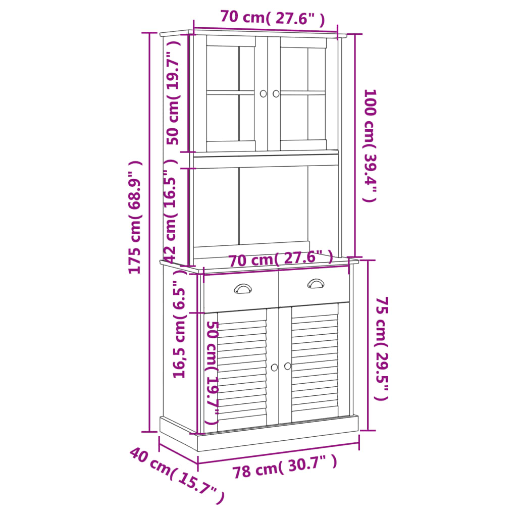 vidaXL Висок шкаф VIGO, сив, 78x40x175 см, бор масив