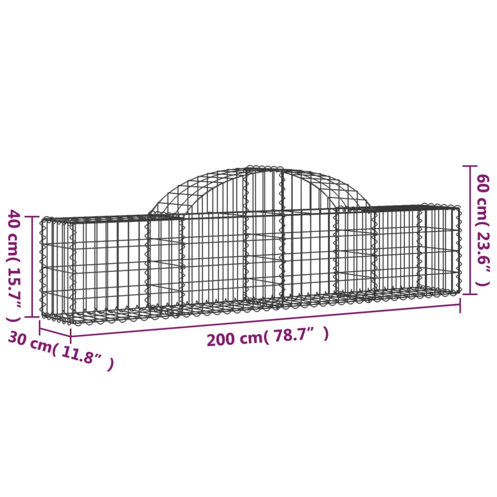 vidaXL Габионни кошници арка 18 бр 200x30x40/60 см поцинковано желязо