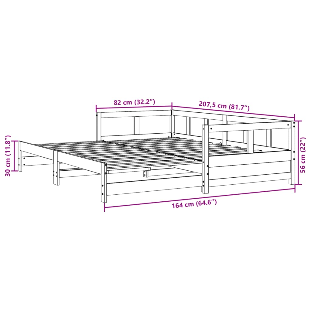 vidaXL Дневно легло без матрак, 80x200 см, борово дърво масив