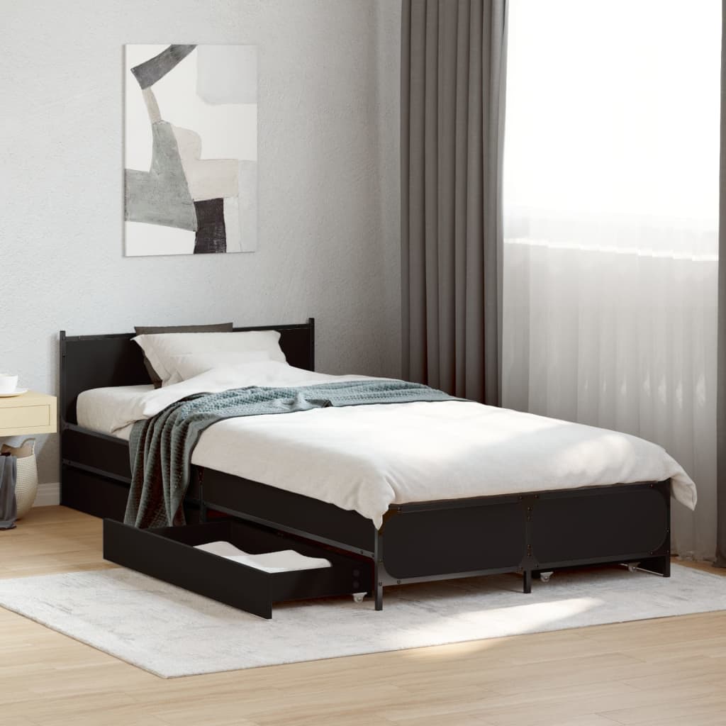 vidaXL Рамка за легло с чекмеджета, черна, 100x200 см, инженерно дърво