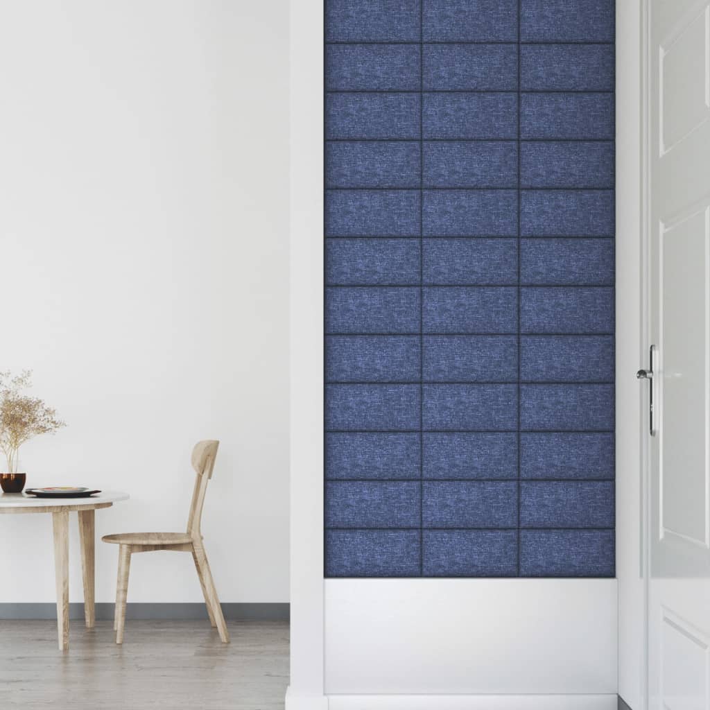 vidaXL Стенни панели, 12 бр, сини, 30x15 см, плат, 0,54 м²
