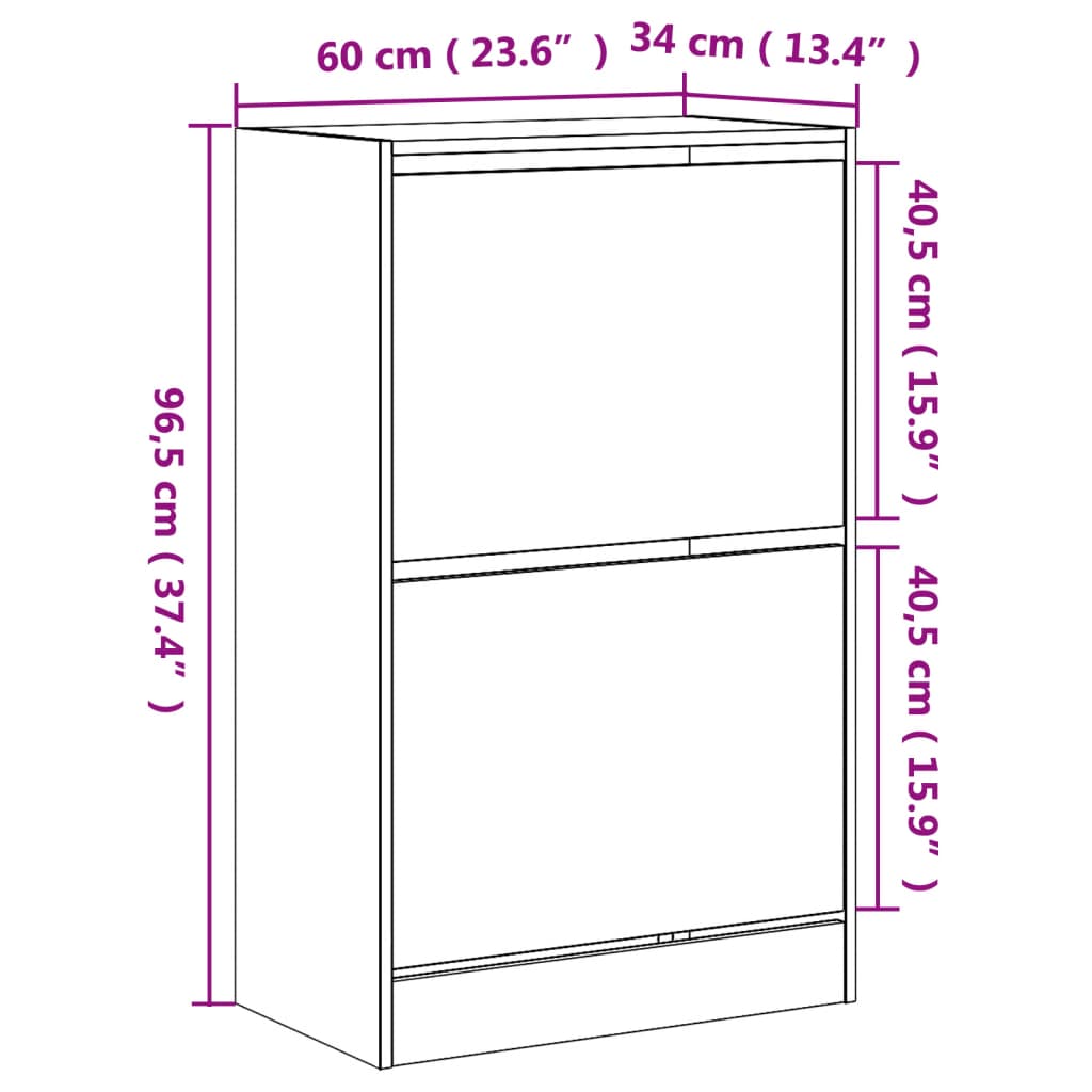 vidaXL Шкаф за обувки, черен, 60x34x96,5 см, инженерно дърво