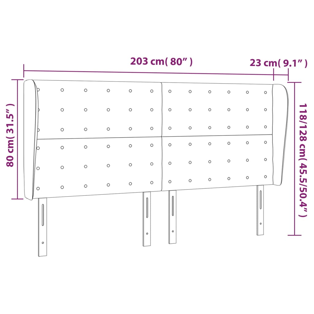 vidaXL Горна табла за легло с уши, таупе, 203x23x118/128 см, плат