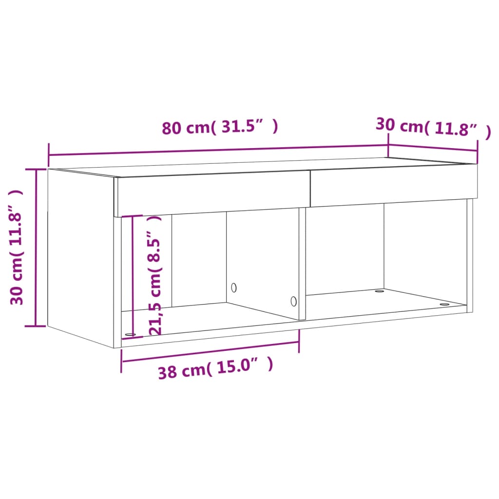 vidaXL ТВ шкаф с LED осветление, бетонно сив, 80x30x30 см