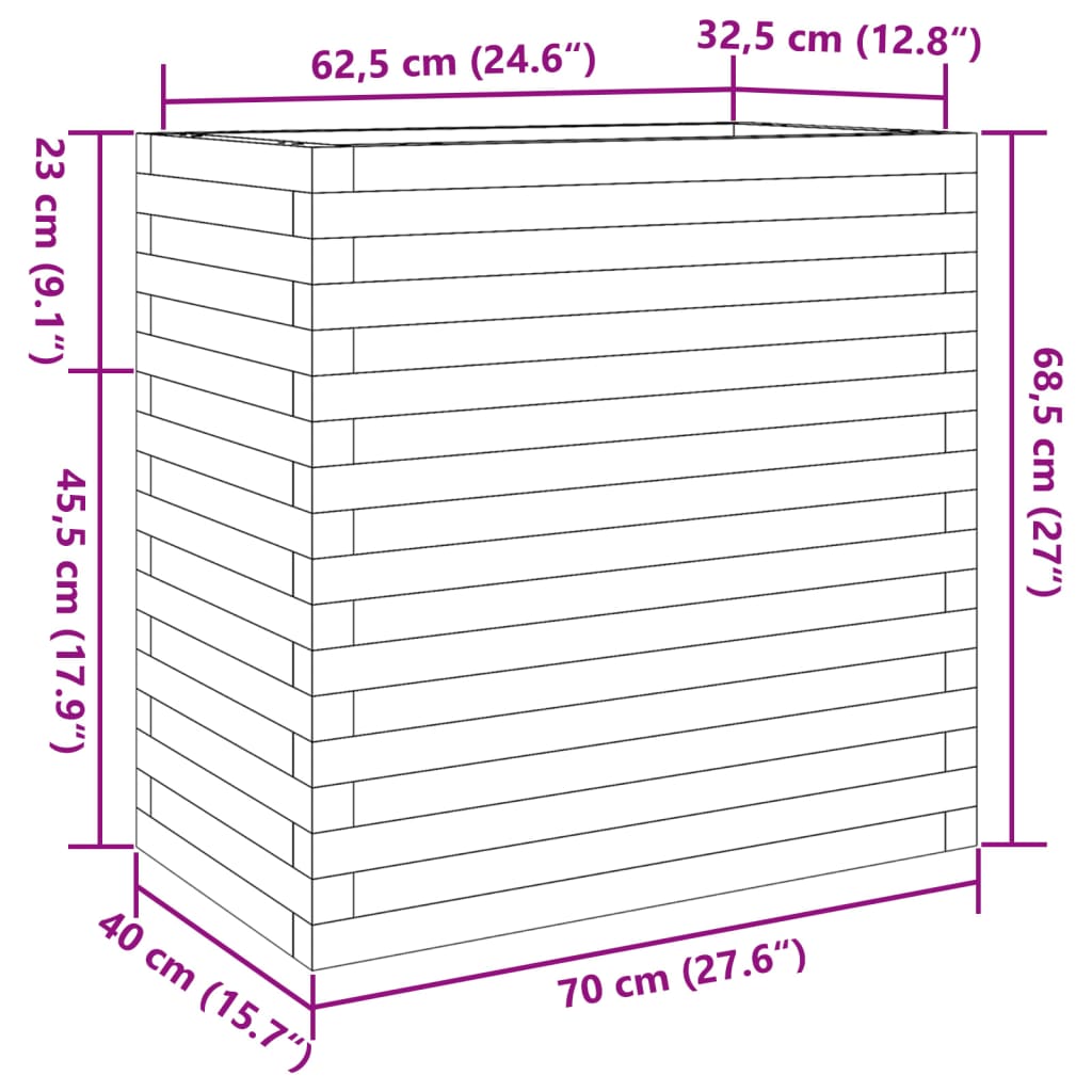 vidaXL Градинска кашпа, 70x40x68,5 см, импрегнирано борово дърво