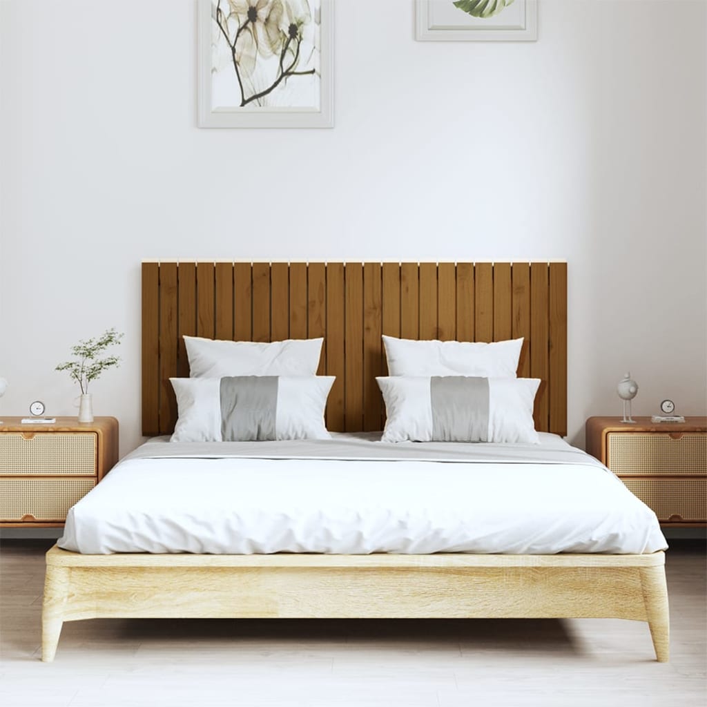 vidaXL Стенна табла за спалня, меденокафява, 147x3x60 см, бор масив