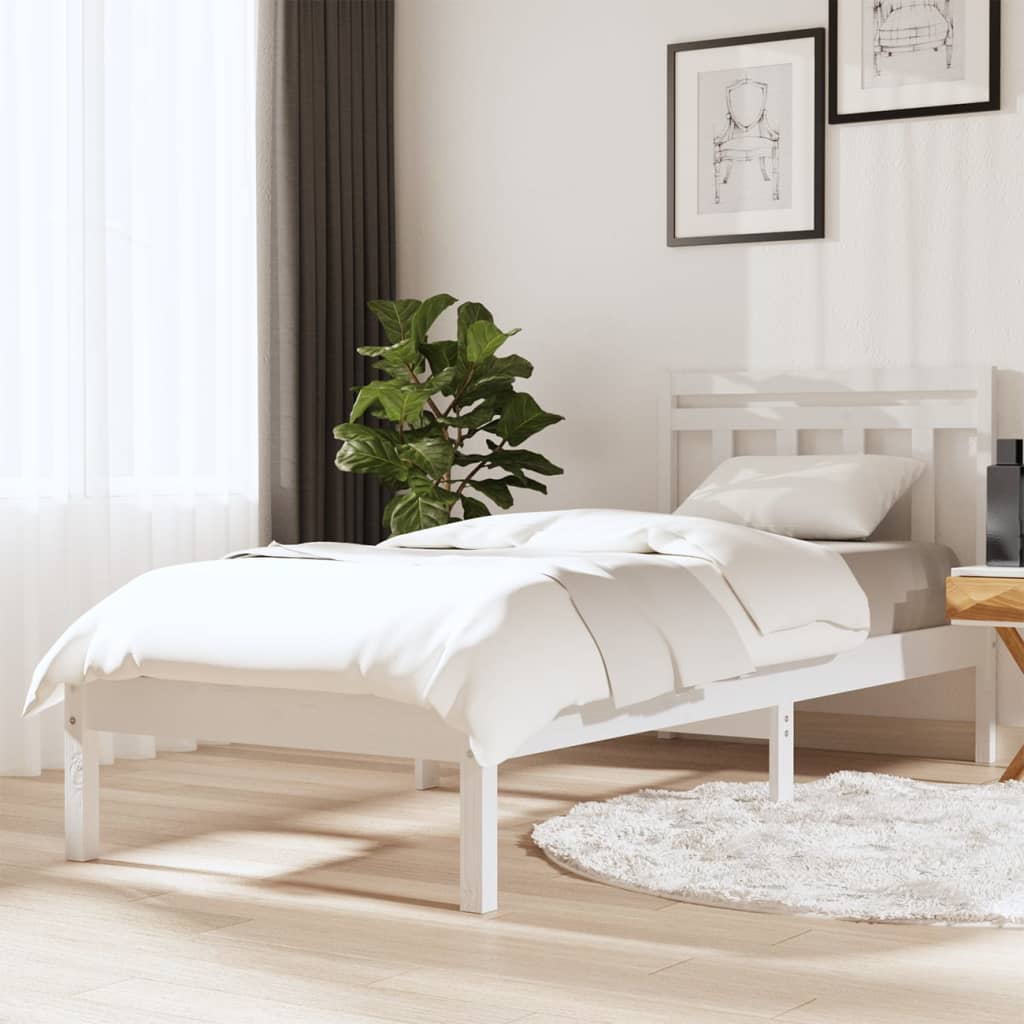 vidaXL Рамка за легло, бяла, борово дърво масив, 90х200 см