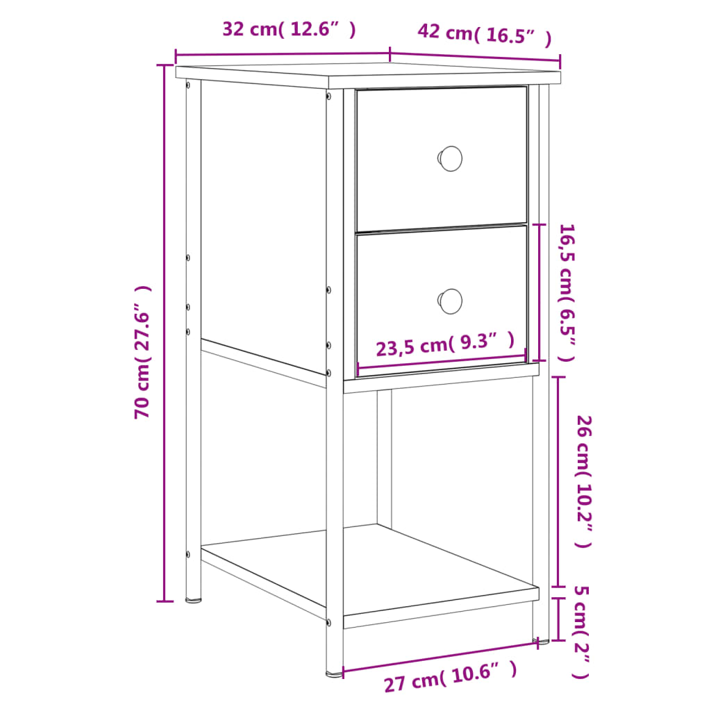 vidaXL Нощни шкафчета, 2 бр, опушен дъб, 32x42x70 см, инженерно дърво