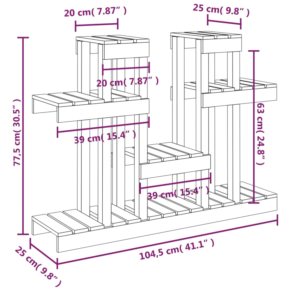 vidaXL Поставка за цветя, меденокафява, 104,5x25x77,5 см, бор масив