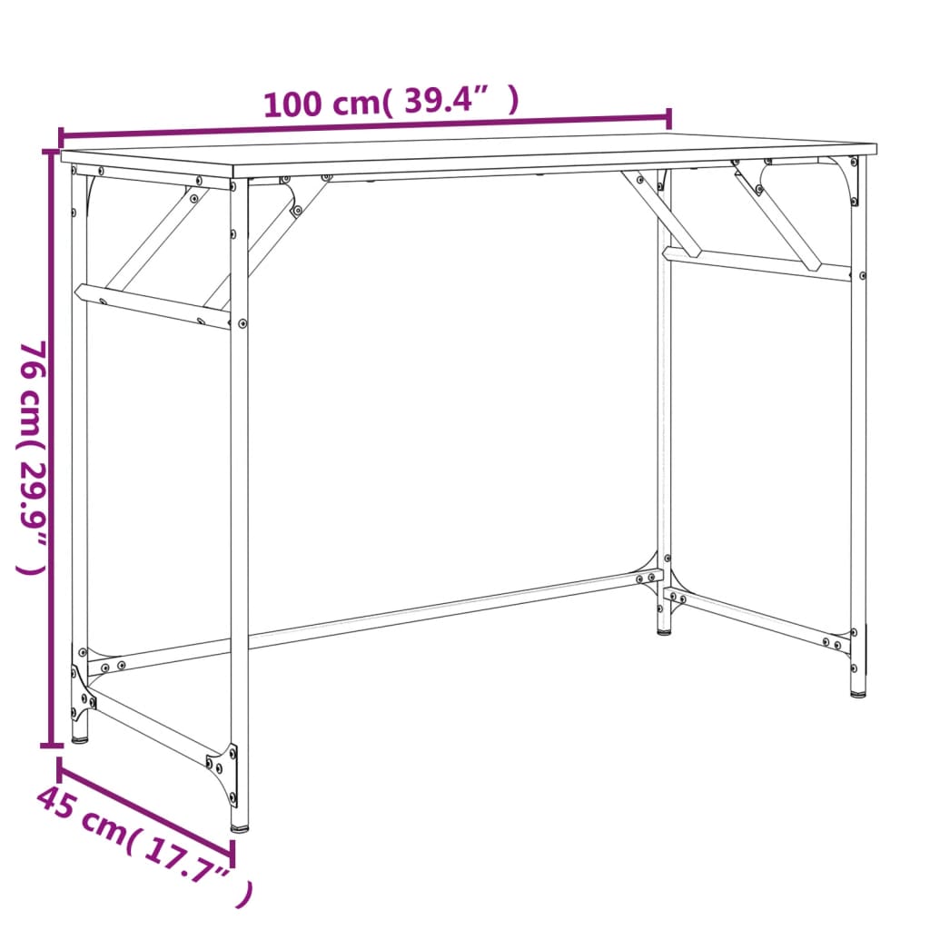 vidaXL Бюро опушен дъб 100x45x76см инженерно дърво и боядисана стомана