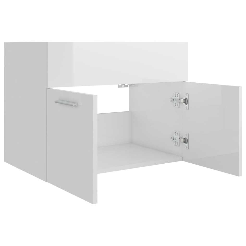 vidaXL Долен шкаф за мивка, бял гланц, 60x38,5x46 см, инженерно дърво