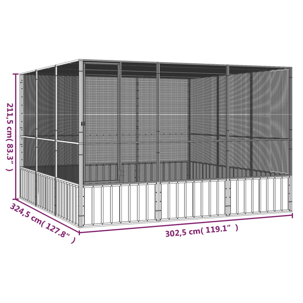 vidaXL Волиера антрацит 302,5x324,5x211,5 см поцинкована стомана