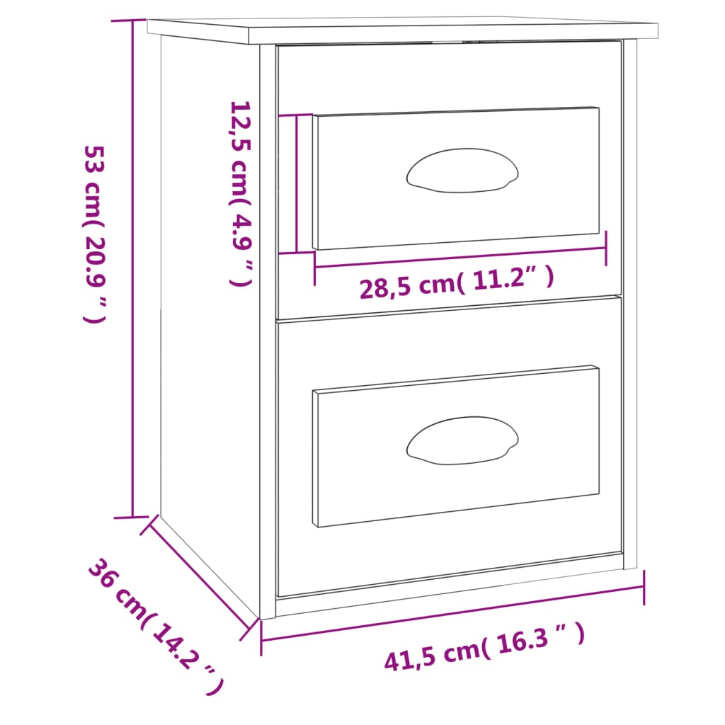 vidaXL Нощно шкафче за стенен монтаж, сив сонома, 41,5x36x53 см