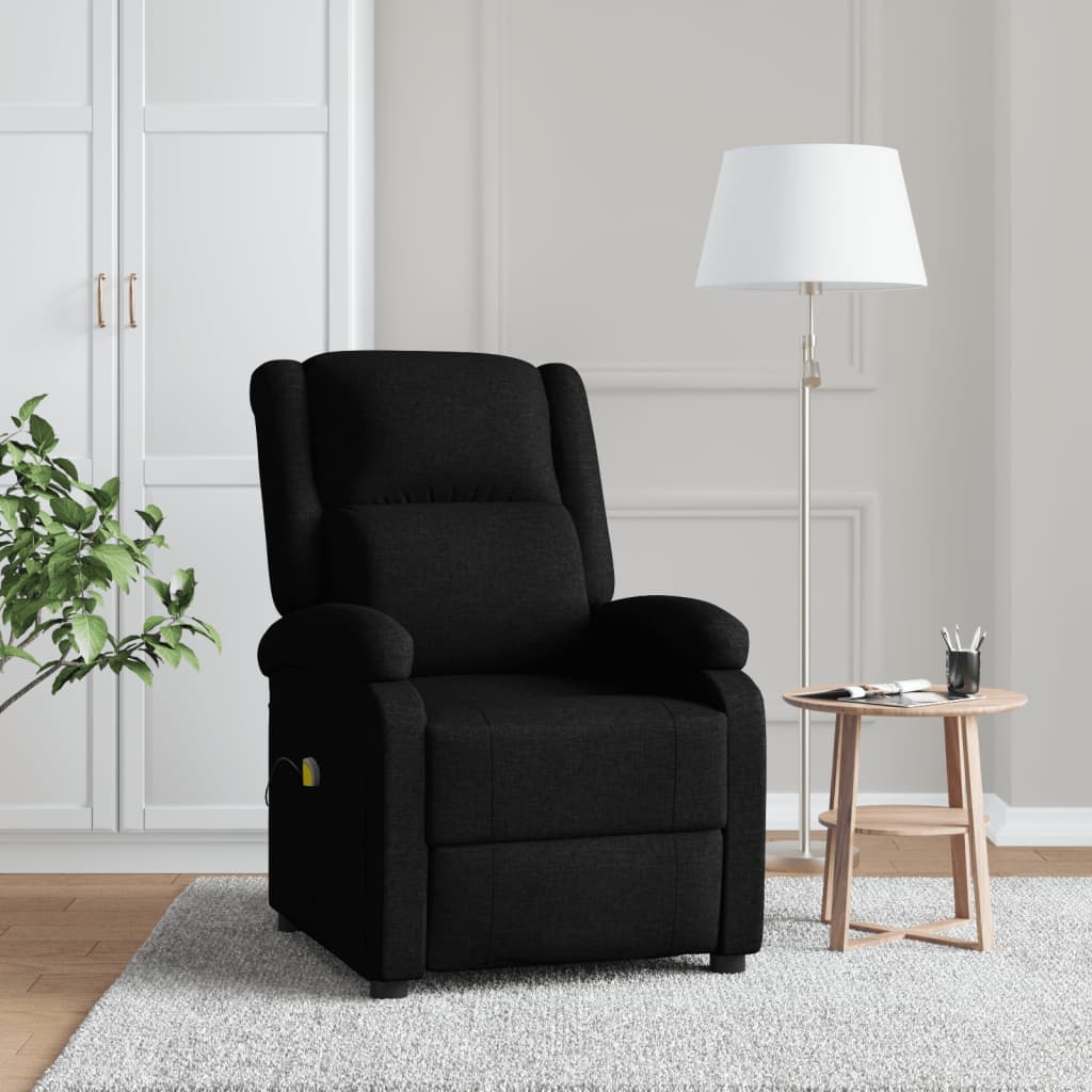 vidaXL Wingback масажен стол, черен, текстил