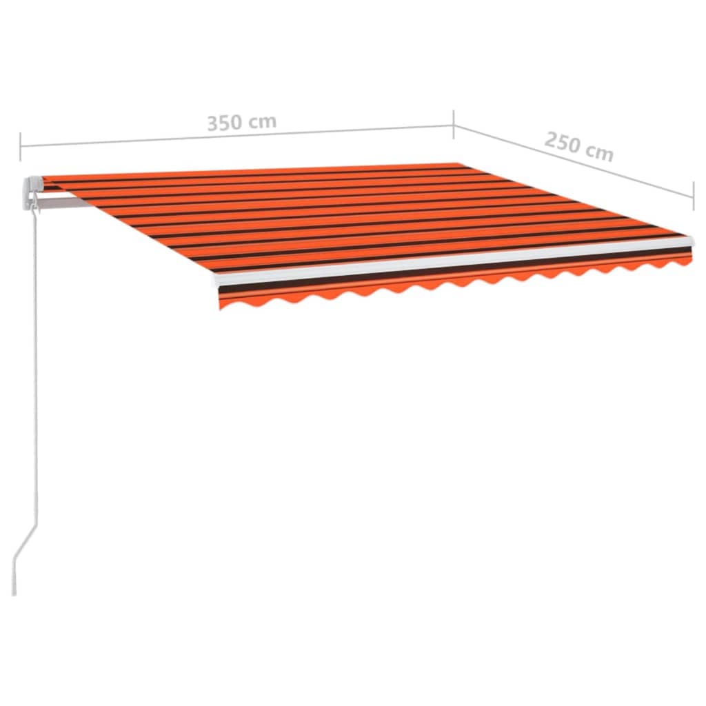 vidaXL Ръчно прибираща се тента с LED, 350x250 см, оранжево и кафяво