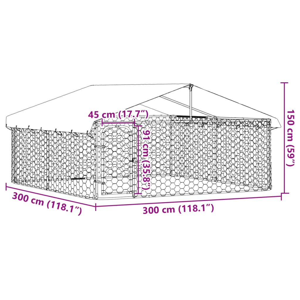 vidaXL Дворна клетка за кучета с покрив, 300x300x150 см