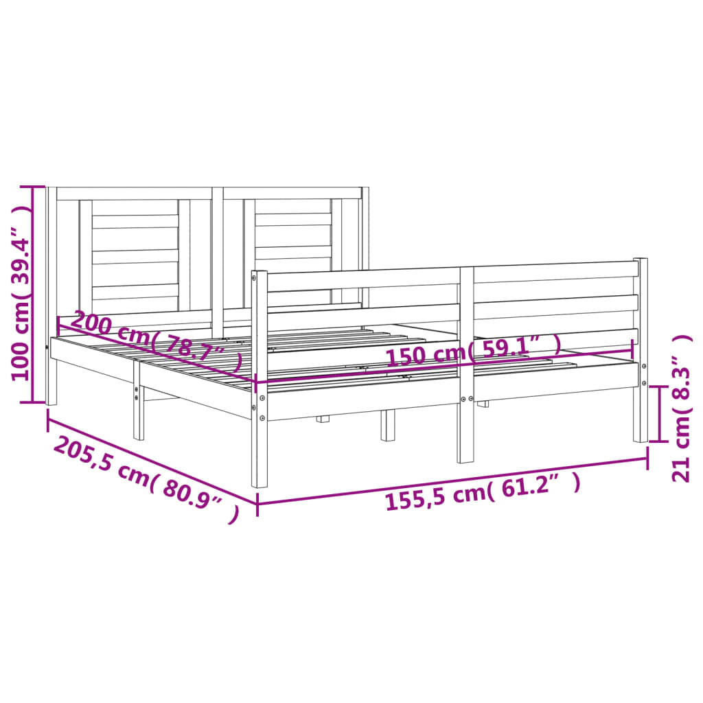 vidaXL Рамка за легло с табла 5FT King Size масивно дърво