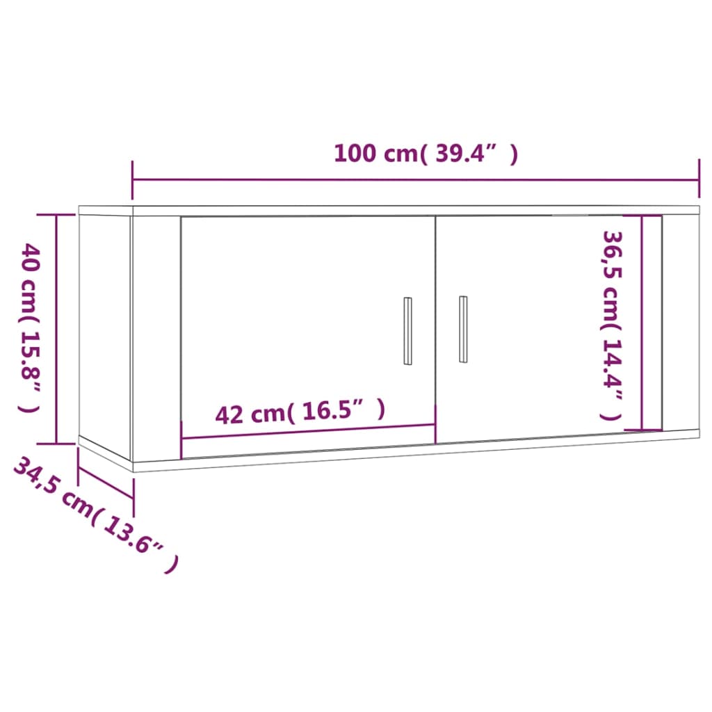 vidaXL ТВ шкаф за стенен монтаж, бял гланц, 100x34,5x40 см