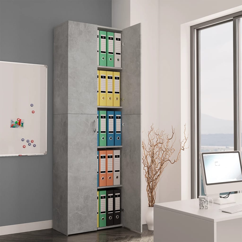 vidaXL Офис шкаф, бетонно сив, 60x32x190 см, инженерно дърво