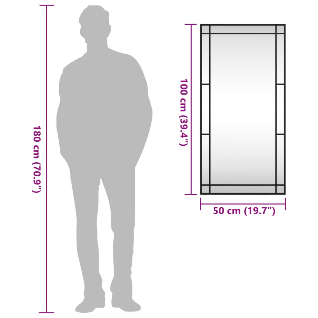 vidaXL Стенно огледало черно 50x100 см правоъгълно желязо