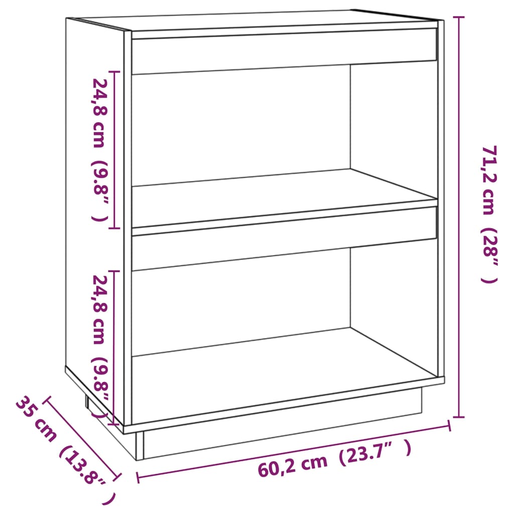 vidaXL Библиотека, сива, 60x35x71 см, борово дърво масив