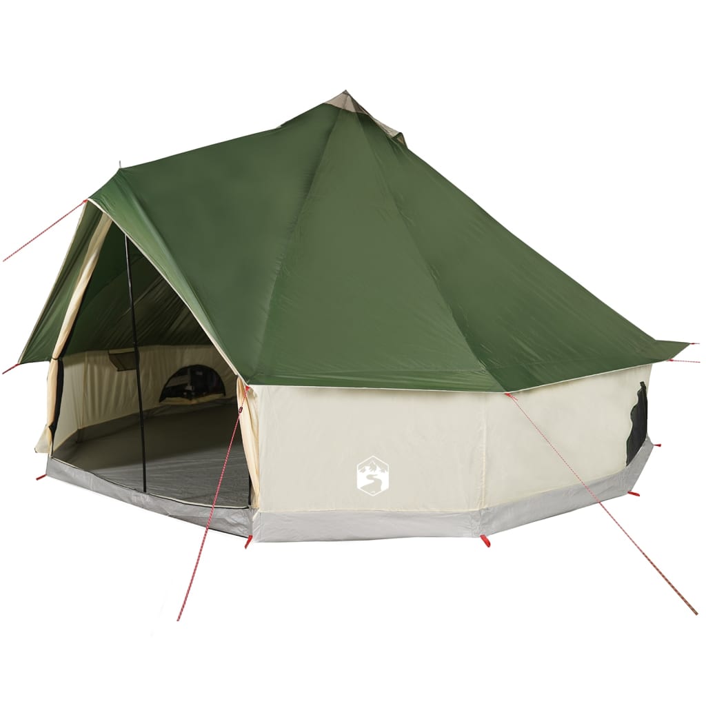 vidaXL Семейна палатка, типи, 10-местна, зелена, водоустойчива