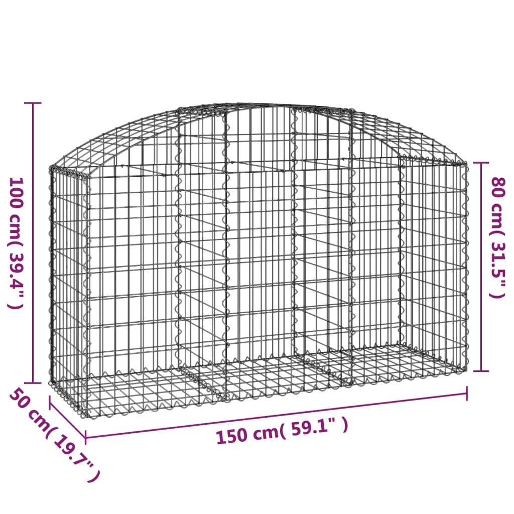 vidaXL Дъговидна габионна кошница 150x50x80/100 см поцинковано желязо