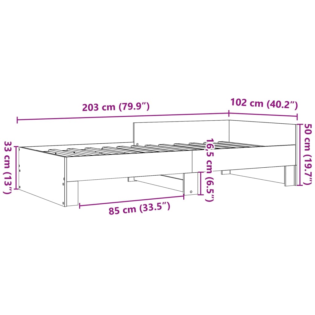 vidaXL Рамка за легло, опушен дъб, 100x200 см, инженерно дърво