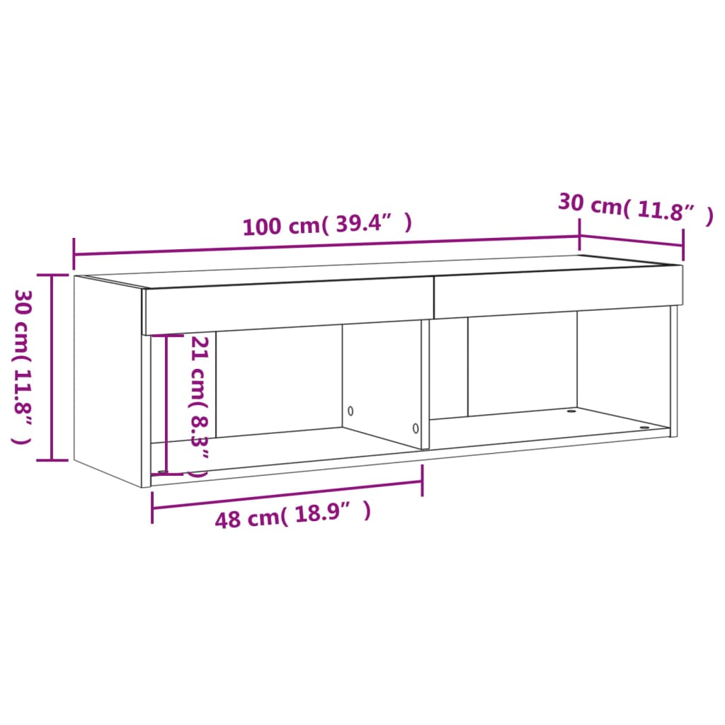 vidaXL ТВ шкаф с LED осветление, кафяв дъб, 100x30x30 см