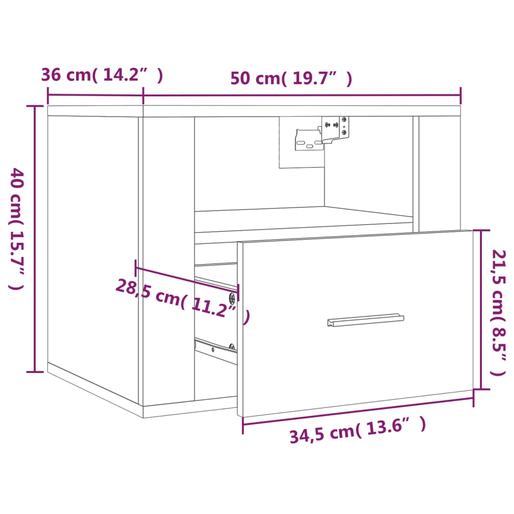 vidaXL Нощни шкафчета за стенен монтаж, 2 бр, бели, 50x36x40 см