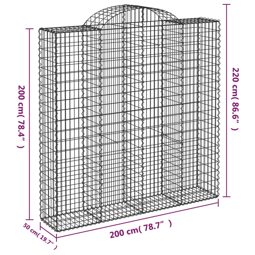 vidaXL Габионни кошници арка 3 бр 200x50x200/220 см поцинковано желязо