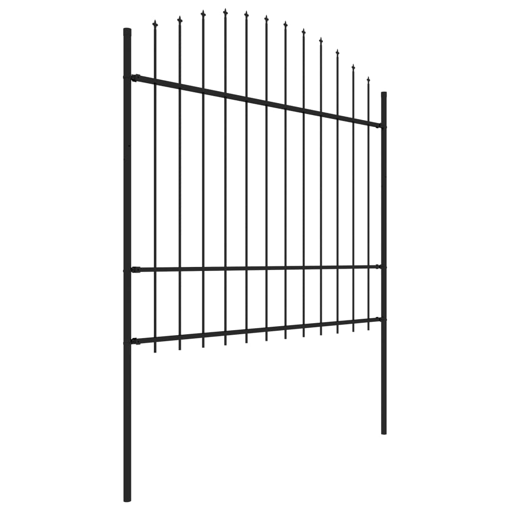 vidaXL Градинска ограда с пики, стомана, (1,5-1,75)x10,2 м, черна