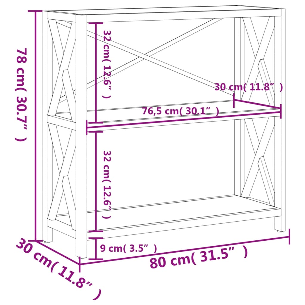 vidaXL Етажерка на 3 нива, 80x30x78 см, дъб масив