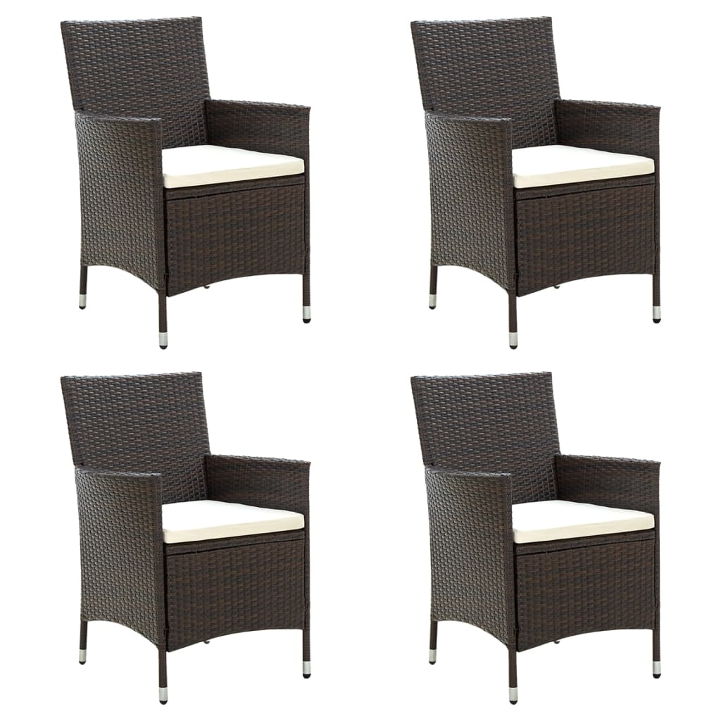 vidaXL Градински столове с възглавници, 4 бр, полиратан, кафяви