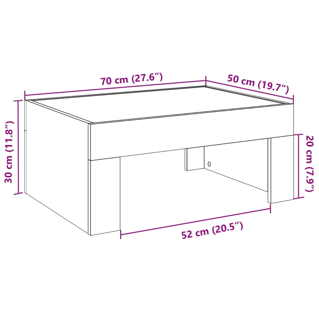 vidaXL Маса за кафе с Infinity LED, сонома дъб, 70x50x30 см