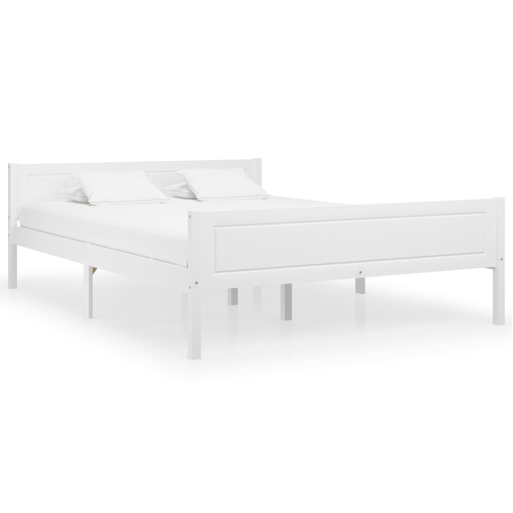 vidaXL Рамка за легло, борова дървесина масив, бяла, 140x200 cм