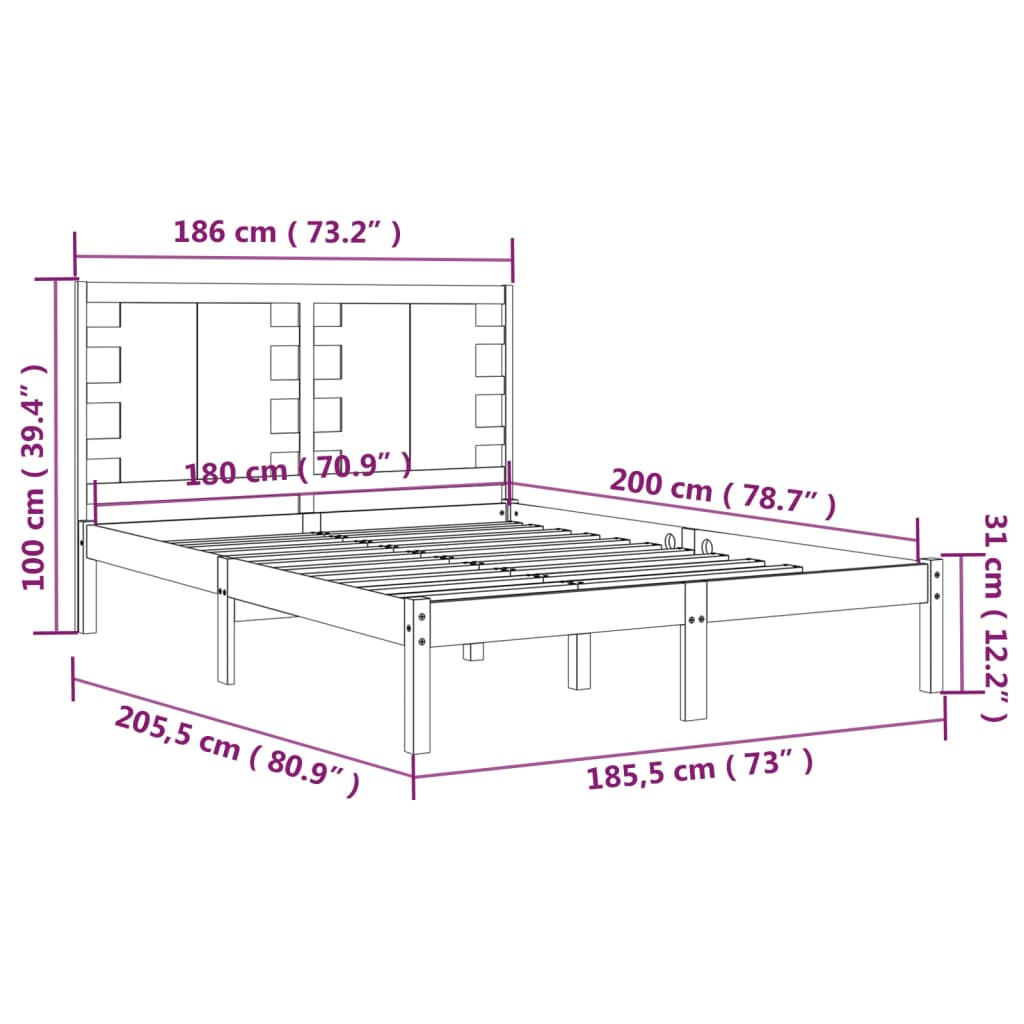 vidaXL Рамка за легло черна масивно дърво 180x200 см 6FT Super King