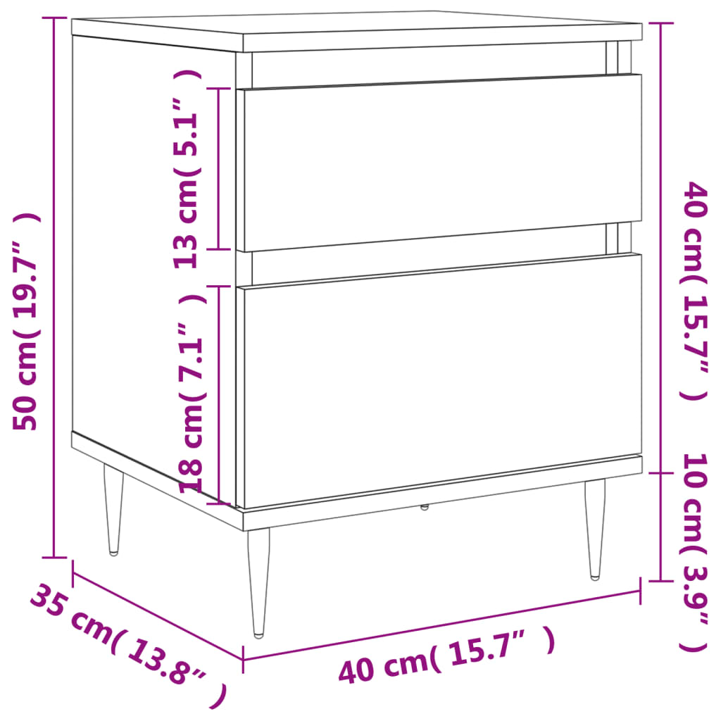 vidaXL Нощни шкафчета, 2 бр, бели, 40x35x50 см, инженерно дърво