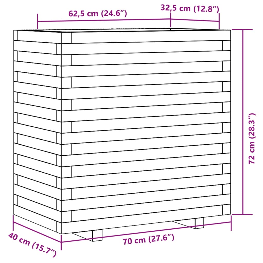 vidaXL Градинска кашпа, 70x40x72 см, импрегнирано борово дърво