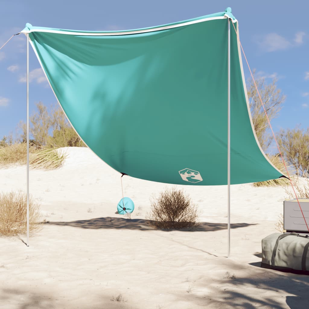 vidaXL Плажен навес с пясъчни котви, зелен, 214x236 см