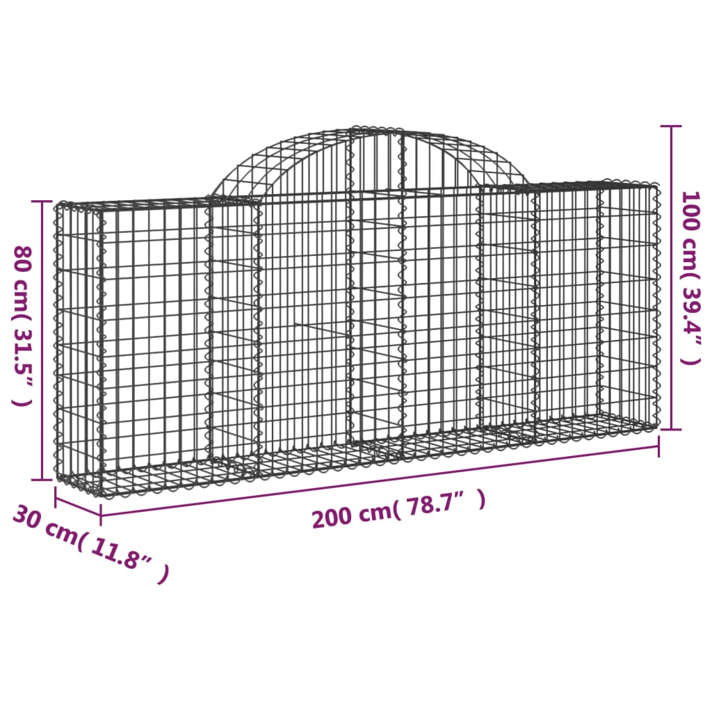 vidaXL Габионни кошници арка 3 бр 200x30x80/100 см поцинковано желязо