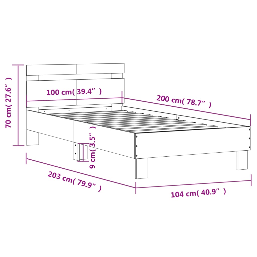 vidaXL Рамка за легло с табла, опушен дъб, 100x200 см, инженерно дърво