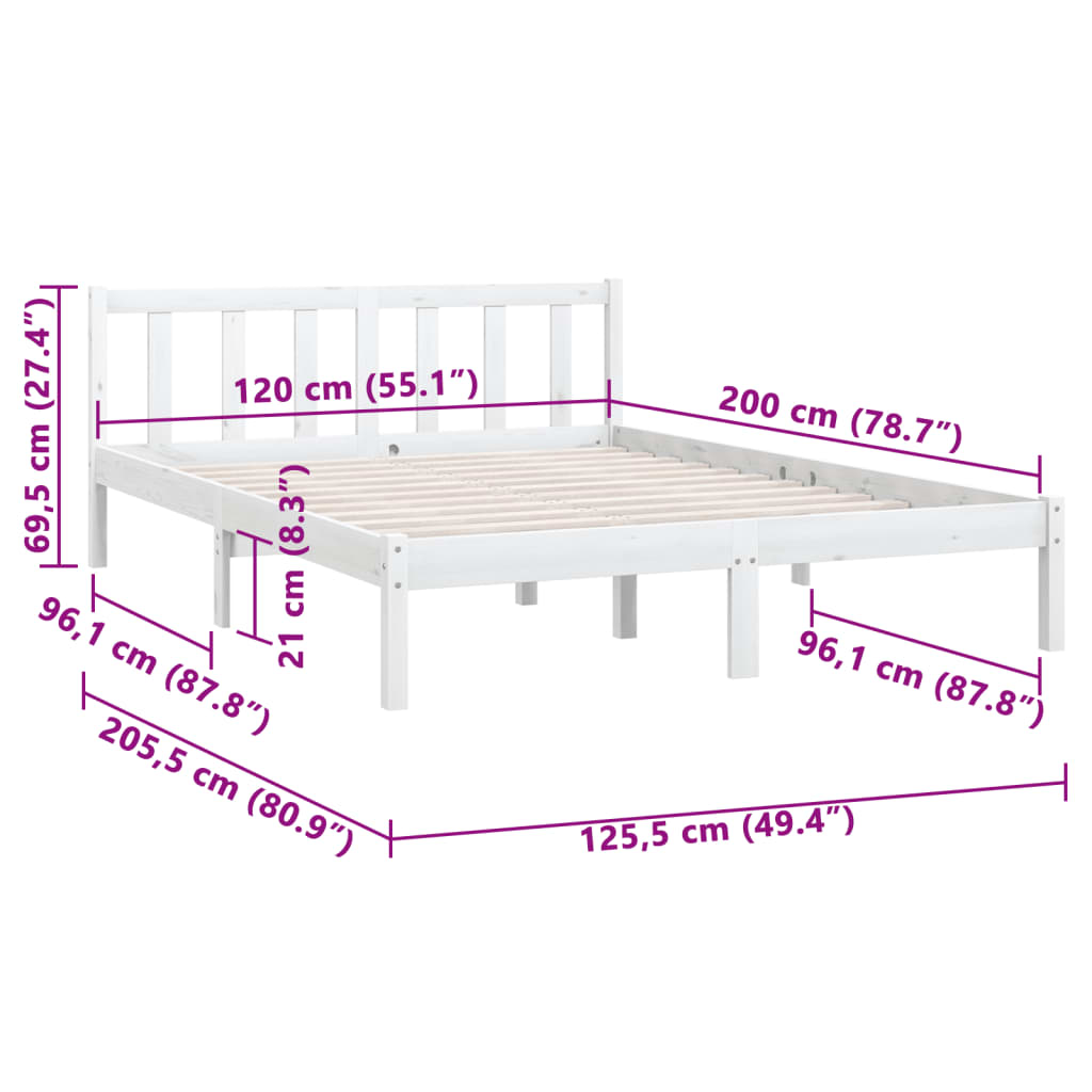 vidaXL Рамка за легло без матрак, бял, 120x200 см, масивно дърво