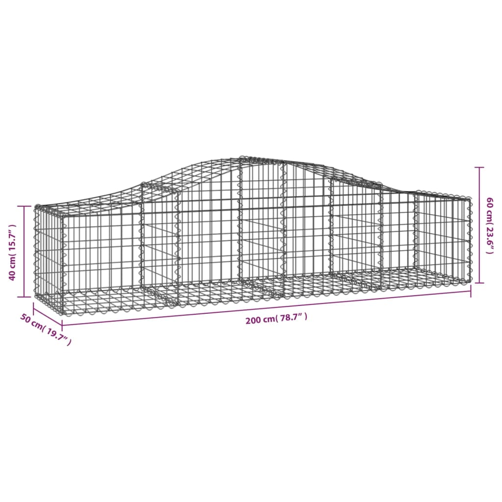 vidaXL Габионни кошници арка 30 бр 200x50x40/60 см поцинковано желязо