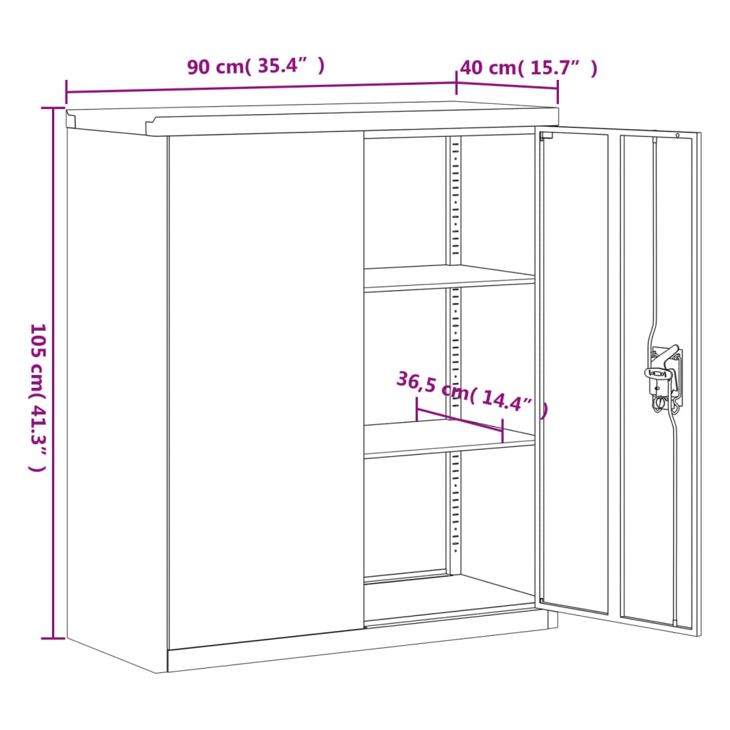 vidaXL Шкаф за папки бял 90x40x145 см стомана